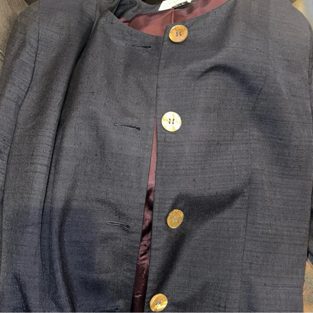 Vintage Women’s Christian Dior The Suit Tailored Jacket Navy Linen MOP Buttons